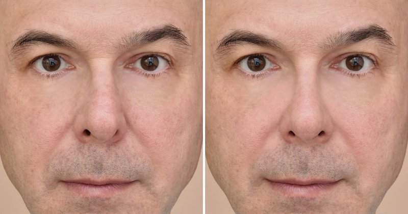 Male patient showing preservation rhinoplasty before and after, maintaining nasal structure and symmetry.